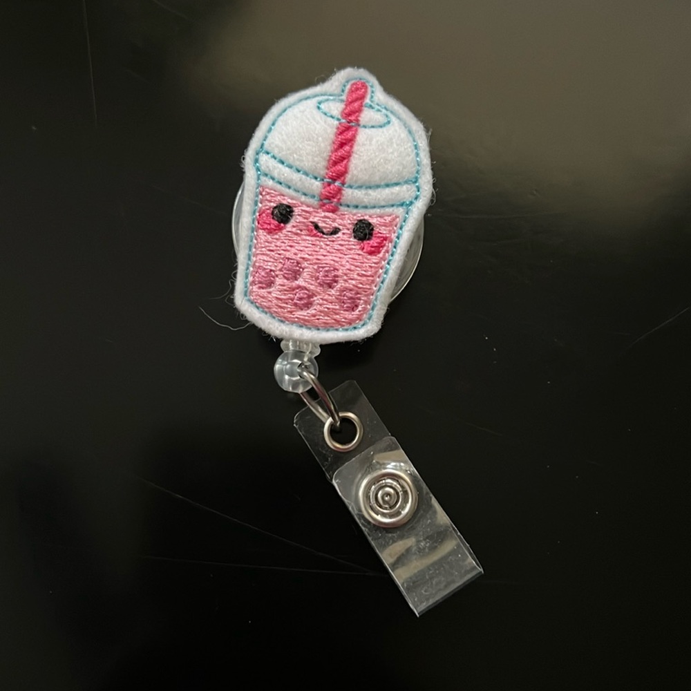 Felt boba badge reel
